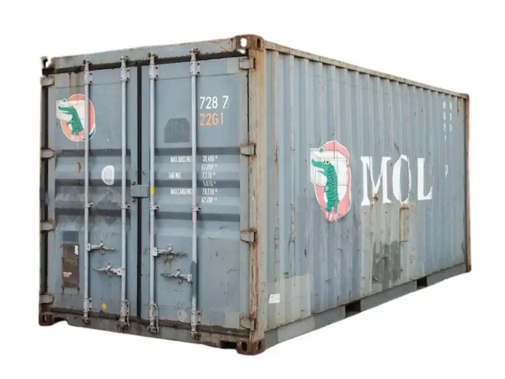 A clean, modern refrigerated shipping container with its cooling unit visible.