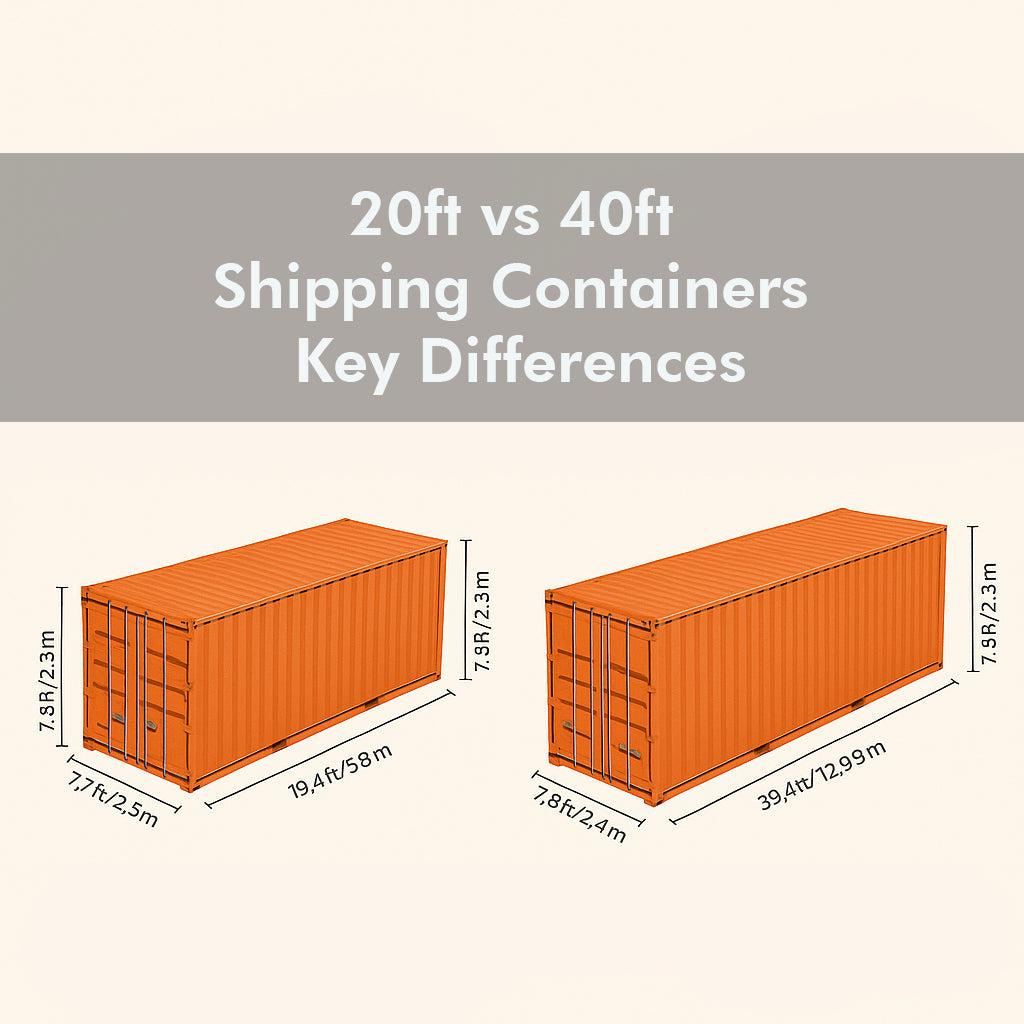 A 20ft and a 40ft shipping container side-by-side for comparison
